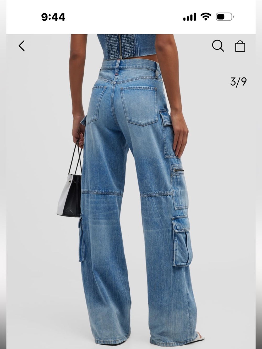 Alice + Olivia Light Blue Baggy Denim Cargo Jeans - Picture 3 of 7